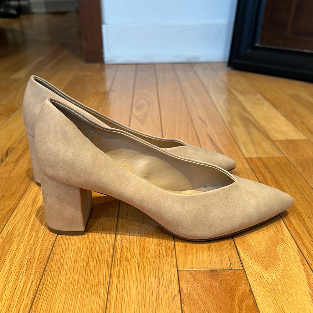 Nude Suede Block Heel